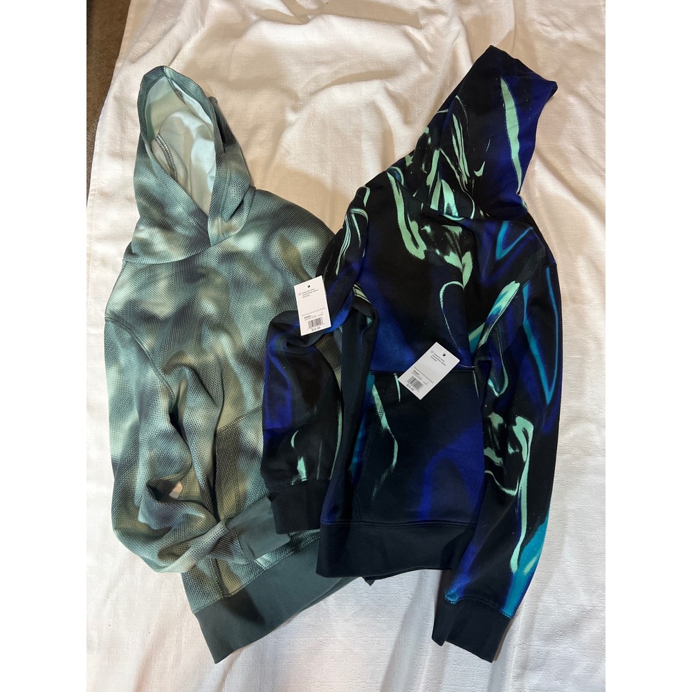 NWT 2 Kohls Ultra Soft Fleece Pullover Hoodies Camo Swirl Green Navy Large